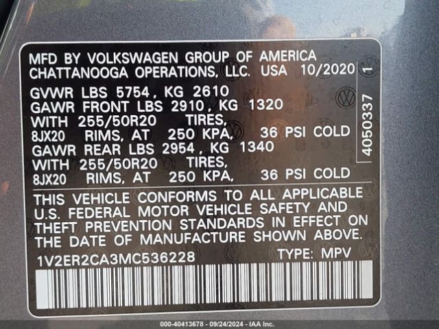 Photo 8 VIN: 1V2ER2CA3MC536228 - VOLKSWAGEN ATLAS 