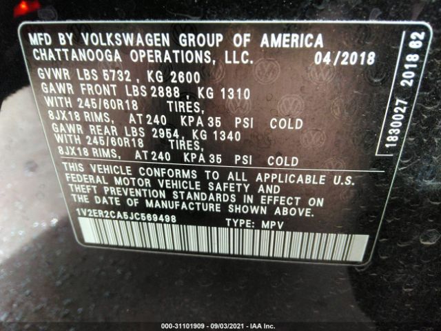 Photo 8 VIN: 1V2ER2CA5JC569498 - VOLKSWAGEN ATLAS 