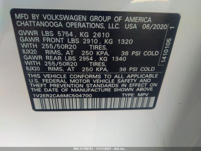 Photo 8 VIN: 1V2ER2CA6MC504700 - VOLKSWAGEN ATLAS 