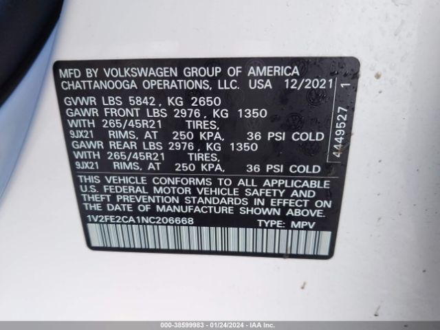 Photo 8 VIN: 1V2FE2CA1NC206668 - VOLKSWAGEN ATLAS CROSS SPORT 