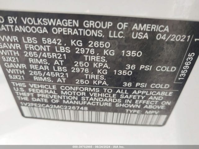 Photo 8 VIN: 1V2FE2CA2MC226748 - VOLKSWAGEN ATLAS CROSS SPORT 