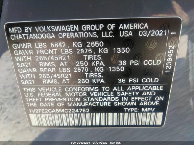 Photo 8 VIN: 1V2FE2CA5MC224752 - VOLKSWAGEN ATLAS CROSS SPORT 