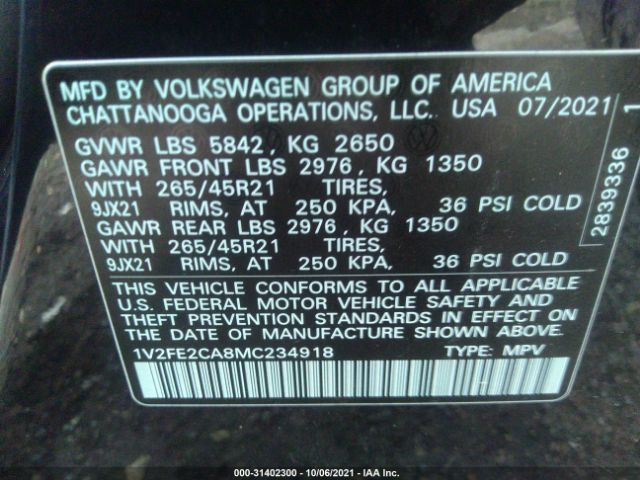 Photo 8 VIN: 1V2FE2CA8MC234918 - VOLKSWAGEN ATLAS CROSS SPORT 