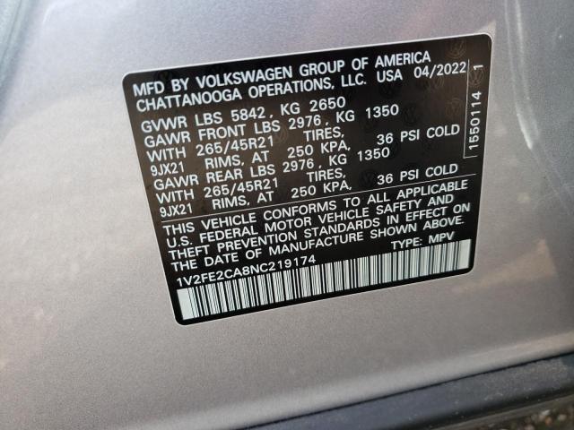 Photo 9 VIN: 1V2FE2CA8NC219174 - VOLKSWAGEN ATLAS CROS 