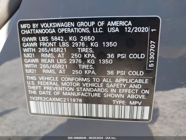 Photo 8 VIN: 1V2FE2CAXMC211978 - VOLKSWAGEN ATLAS CROSS SPORT 