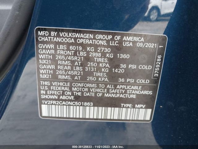 Photo 8 VIN: 1V2FR2CA0NC501863 - VOLKSWAGEN ATLAS 