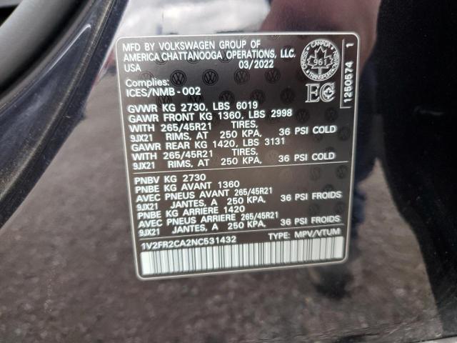 Photo 12 VIN: 1V2FR2CA2NC531432 - VOLKSWAGEN ATLAS SEL 