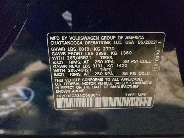 Photo 12 VIN: 1V2FR2CA3NC558817 - VOLKSWAGEN ATLAS 