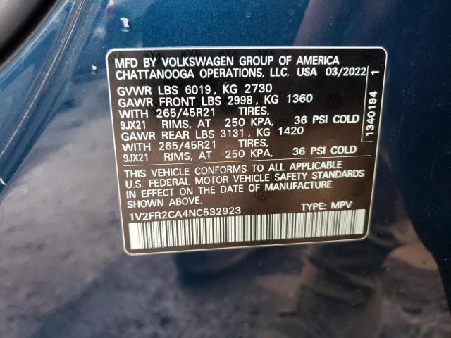 Photo 12 VIN: 1V2FR2CA4NC532923 - VOLKSWAGEN ATLAS SEL 