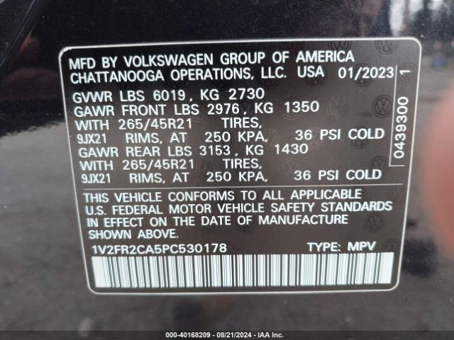 Photo 8 VIN: 1V2FR2CA5PC530178 - VOLKSWAGEN ATLAS 