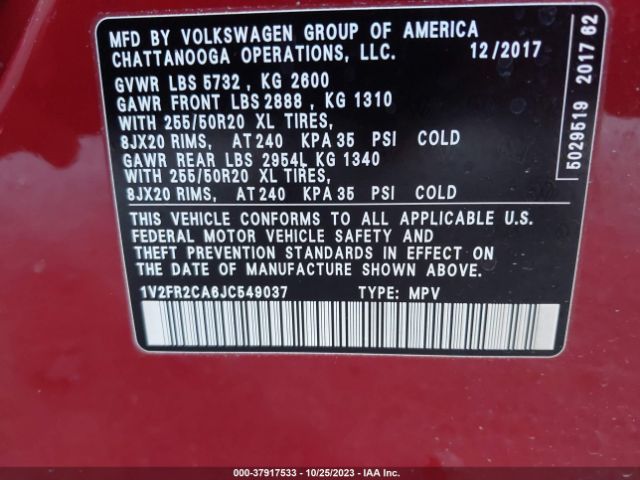 Photo 8 VIN: 1V2FR2CA6JC549037 - VOLKSWAGEN ATLAS 