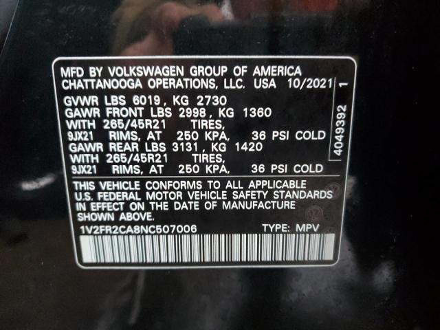 Photo 12 VIN: 1V2FR2CA8NC507006 - VOLKSWAGEN ATLAS SEL 