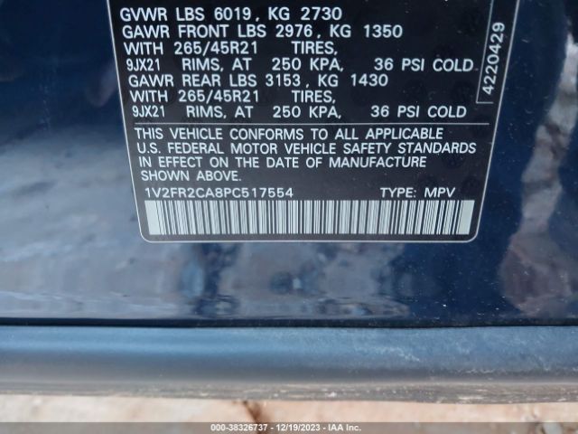 Photo 8 VIN: 1V2FR2CA8PC517554 - VOLKSWAGEN ATLAS 