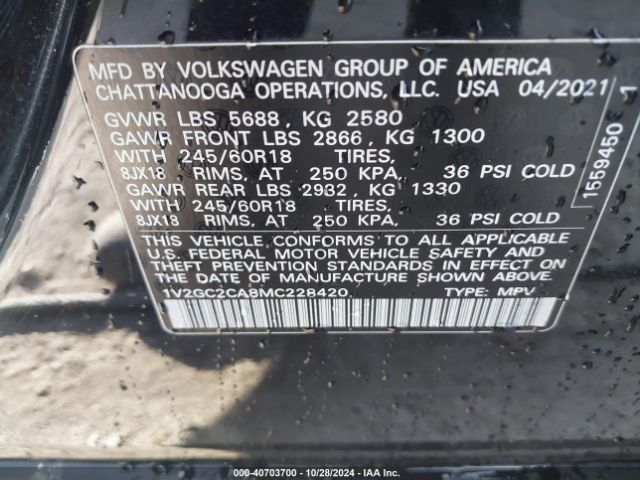 Photo 8 VIN: 1V2GC2CA8MC228420 - VOLKSWAGEN ATLAS CROSS SPORT 