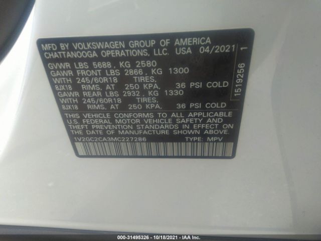 Photo 8 VIN: 1V2GC2CACMC227286 - VOLKSWAGEN ATLAS CROSS SPORT 