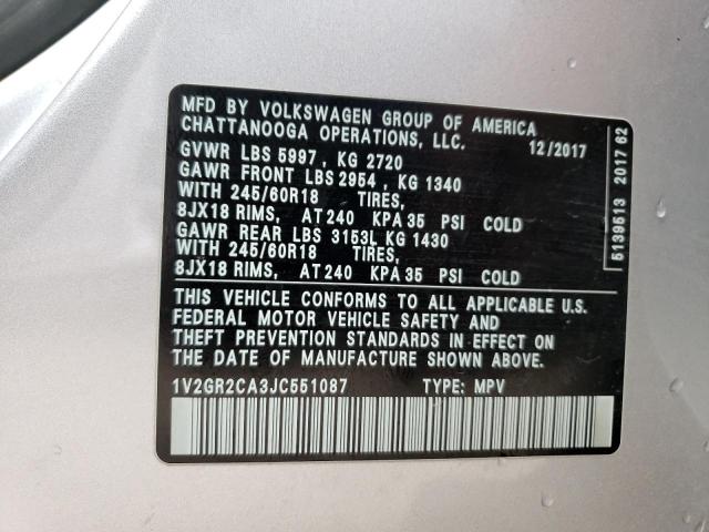 Photo 13 VIN: 1V2GR2CA3JC551087 - VOLKSWAGEN ATLAS S 