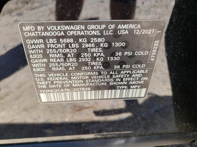 Photo 13 VIN: 1V2HC2CA7NC207838 - VOLKSWAGEN ATLAS CROS 