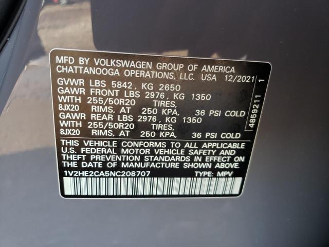 Photo 9 VIN: 1V2HE2CA5NC208707 - VOLKSWAGEN ATLAS CROS 