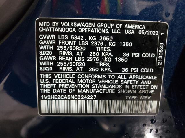 Photo 12 VIN: 1V2HE2CA5NC224227 - VOLKSWAGEN ATLAS CROS 