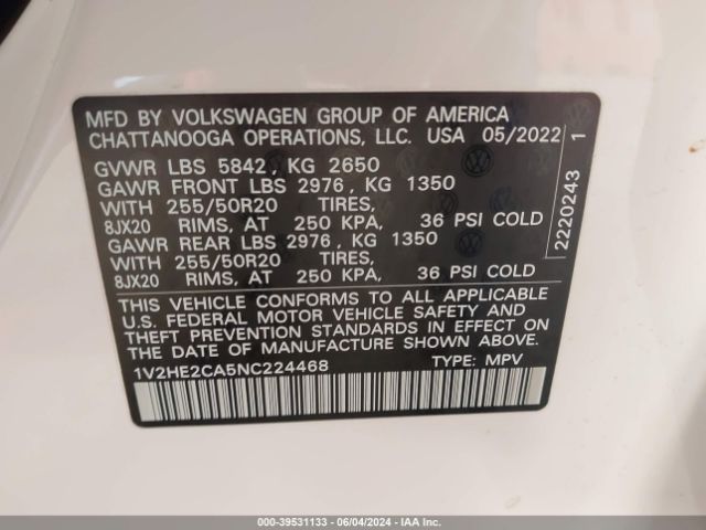 Photo 8 VIN: 1V2HE2CA5NC224468 - VOLKSWAGEN ATLAS CROSS SPORT 