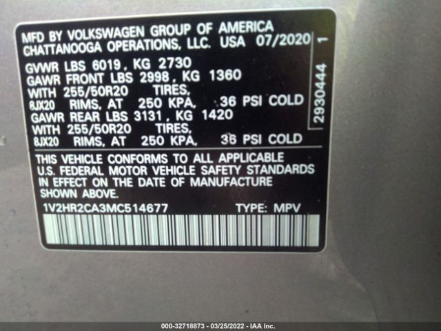 Photo 8 VIN: 1V2HR2CA3MC514677 - VOLKSWAGEN ATLAS 