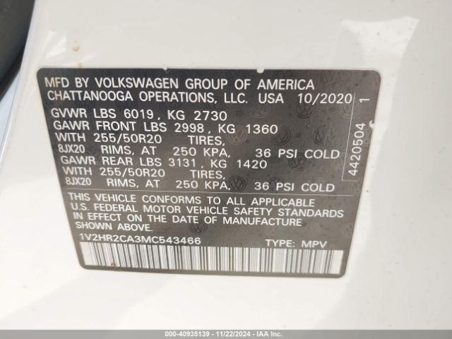 Photo 8 VIN: 1V2HR2CA3MC543466 - VOLKSWAGEN ATLAS 