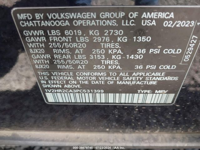 Photo 8 VIN: 1V2HR2CA3PC531399 - VOLKSWAGEN ATLAS 