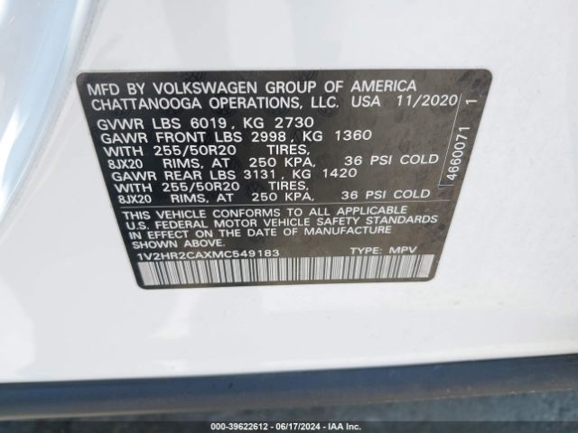 Photo 8 VIN: 1V2HR2CAXMC549183 - VOLKSWAGEN ATLAS 