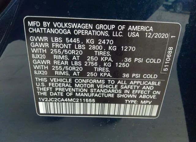 Photo 8 VIN: 1V2JC2CA4MC211555 - VOLKSWAGEN ATLAS CROSS SPORT 