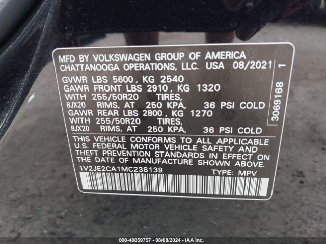 Photo 8 VIN: 1V2JE2CA1MC238139 - VOLKSWAGEN ATLAS CROS 