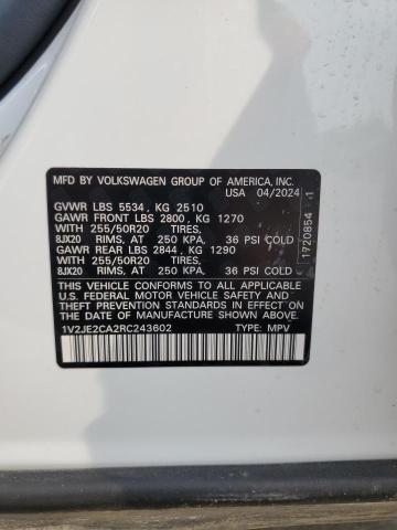 Photo 12 VIN: 1V2JE2CA2RC243602 - VOLKSWAGEN ATLAS CROS 