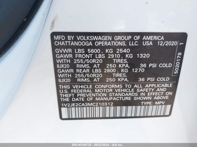 Photo 8 VIN: 1V2JE2CA3MC210312 - VOLKSWAGEN ATLAS CROSS SPORT 