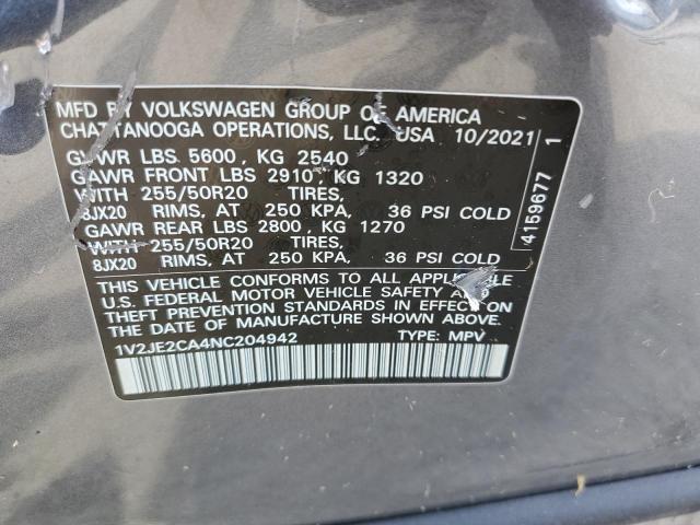 Photo 12 VIN: 1V2JE2CA4NC204942 - VOLKSWAGEN ATLAS CROS 