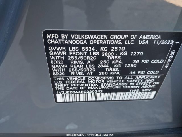 Photo 8 VIN: 1V2JE2CA4RC220242 - VOLKSWAGEN ATLAS CROSS SPORT 