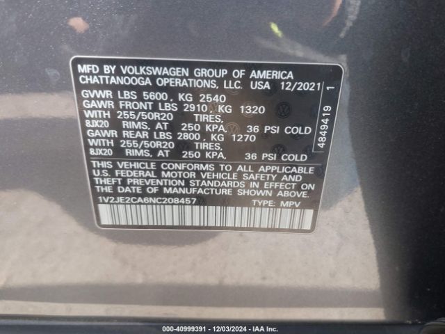 Photo 8 VIN: 1V2JE2CA6NC208457 - VOLKSWAGEN ATLAS CROSS SPORT 