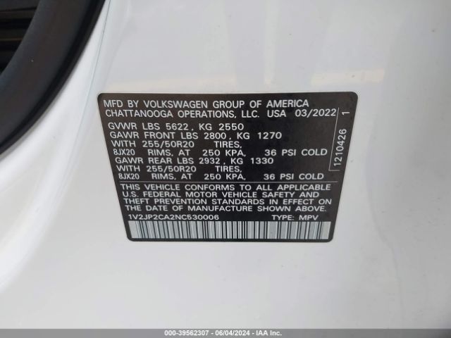 Photo 8 VIN: 1V2JP2CA2NC530006 - VOLKSWAGEN ATLAS 