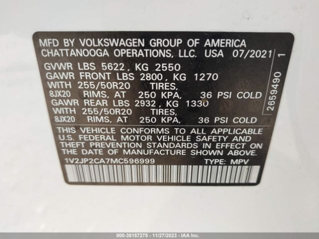 Photo 8 VIN: 1V2JP2CA7MC596999 - VOLKSWAGEN ATLAS 