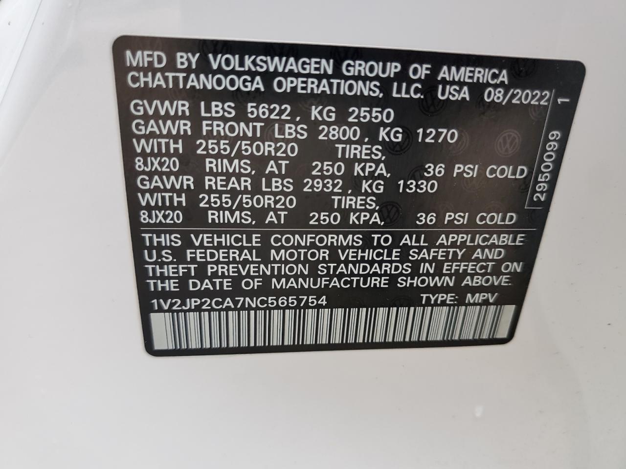 Photo 12 VIN: 1V2JP2CA7NC565754 - VOLKSWAGEN ATLAS 