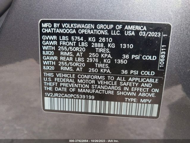 Photo 8 VIN: 1V2JR2CA0PC539199 - VOLKSWAGEN ATLAS 