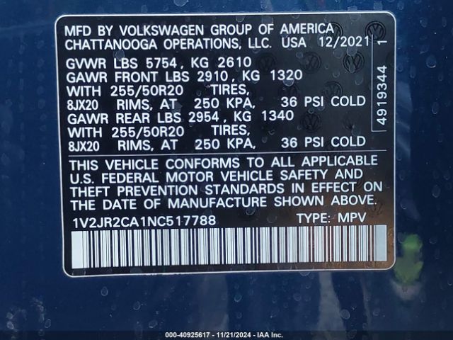 Photo 8 VIN: 1V2JR2CA1NC517788 - VOLKSWAGEN ATLAS 