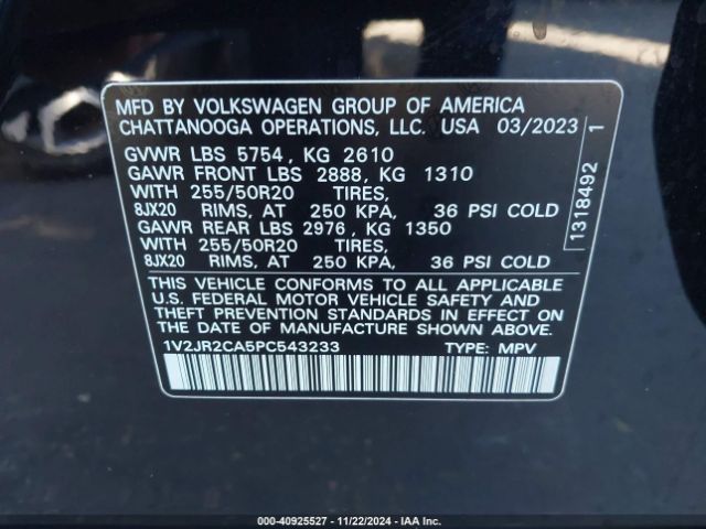 Photo 8 VIN: 1V2JR2CA5PC543233 - VOLKSWAGEN ATLAS 