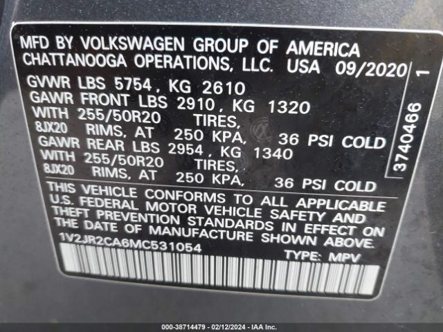 Photo 8 VIN: 1V2JR2CA6MC531054 - VOLKSWAGEN ATLAS 