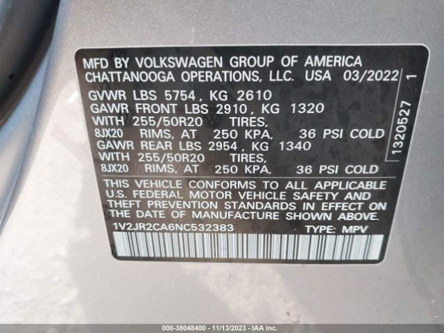 Photo 8 VIN: 1V2JR2CA6NC532383 - VOLKSWAGEN ATLAS 