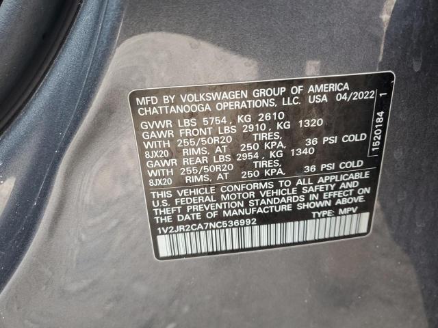 Photo 12 VIN: 1V2JR2CA7NC536992 - VOLKSWAGEN ATLAS SE 