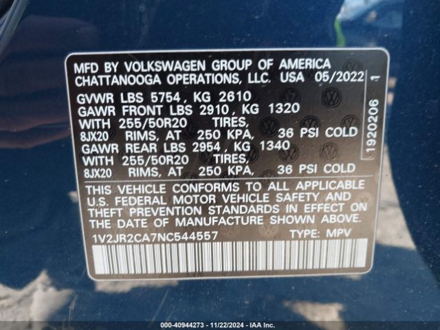 Photo 8 VIN: 1V2JR2CA7NC544557 - VOLKSWAGEN ATLAS 