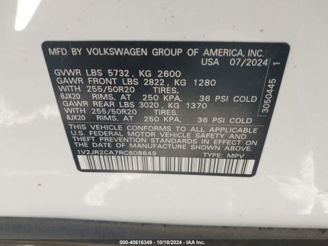 Photo 8 VIN: 1V2JR2CA7RC608649 - VOLKSWAGEN ATLAS 