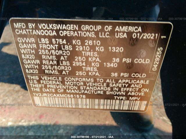 Photo 8 VIN: 1V2JR2CAXMC561576 - VOLKSWAGEN ATLAS 