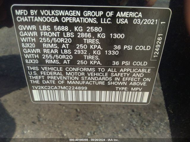 Photo 8 VIN: 1V2KC2CA7MC224899 - VOLKSWAGEN ATLAS CROSS SPORT 