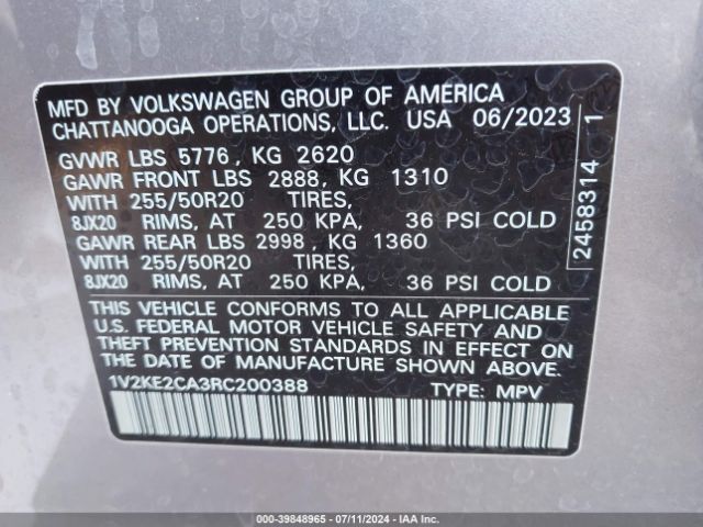 Photo 8 VIN: 1V2KE2CA3RC200388 - VOLKSWAGEN ATLAS CROSS SPORT 