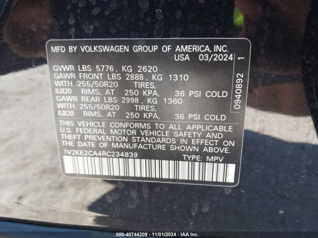 Photo 8 VIN: 1V2KE2CA4RC234839 - VOLKSWAGEN ATLAS CROSS SPORT 